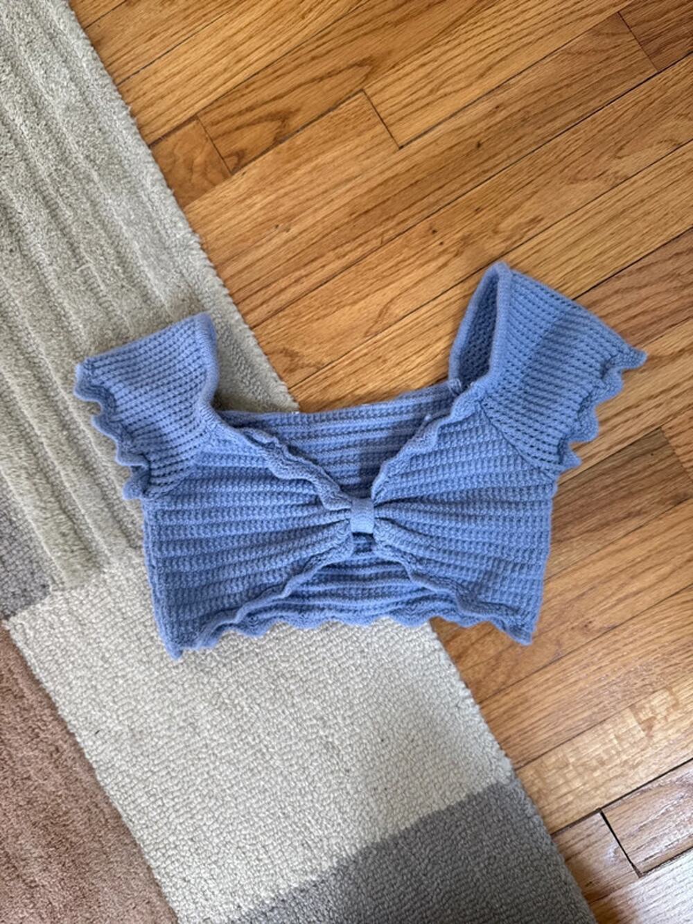 Baby blue purple mini cropped top bra top festival knit crochet